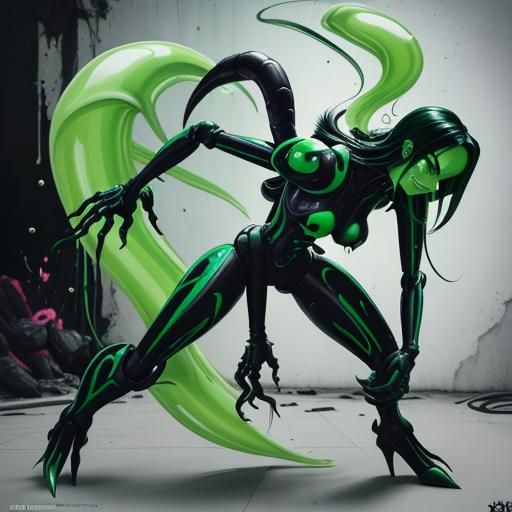 Shego as Xenomorph Robot in Graffiti Art Style