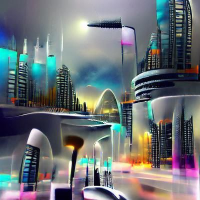 Futuristic Cityscape with Vibrant Lights