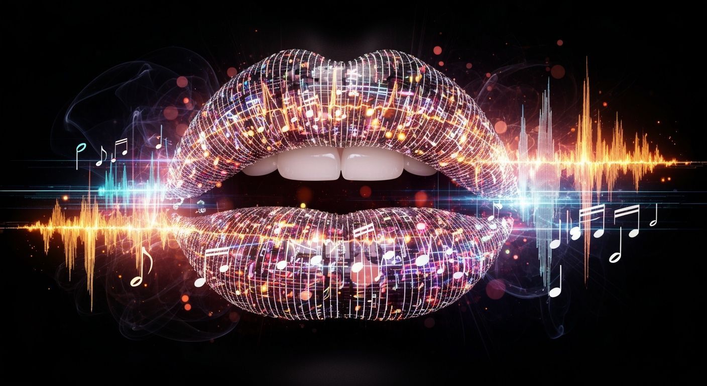 Surreal Lips Formed From Musical Scores and Sound Waves