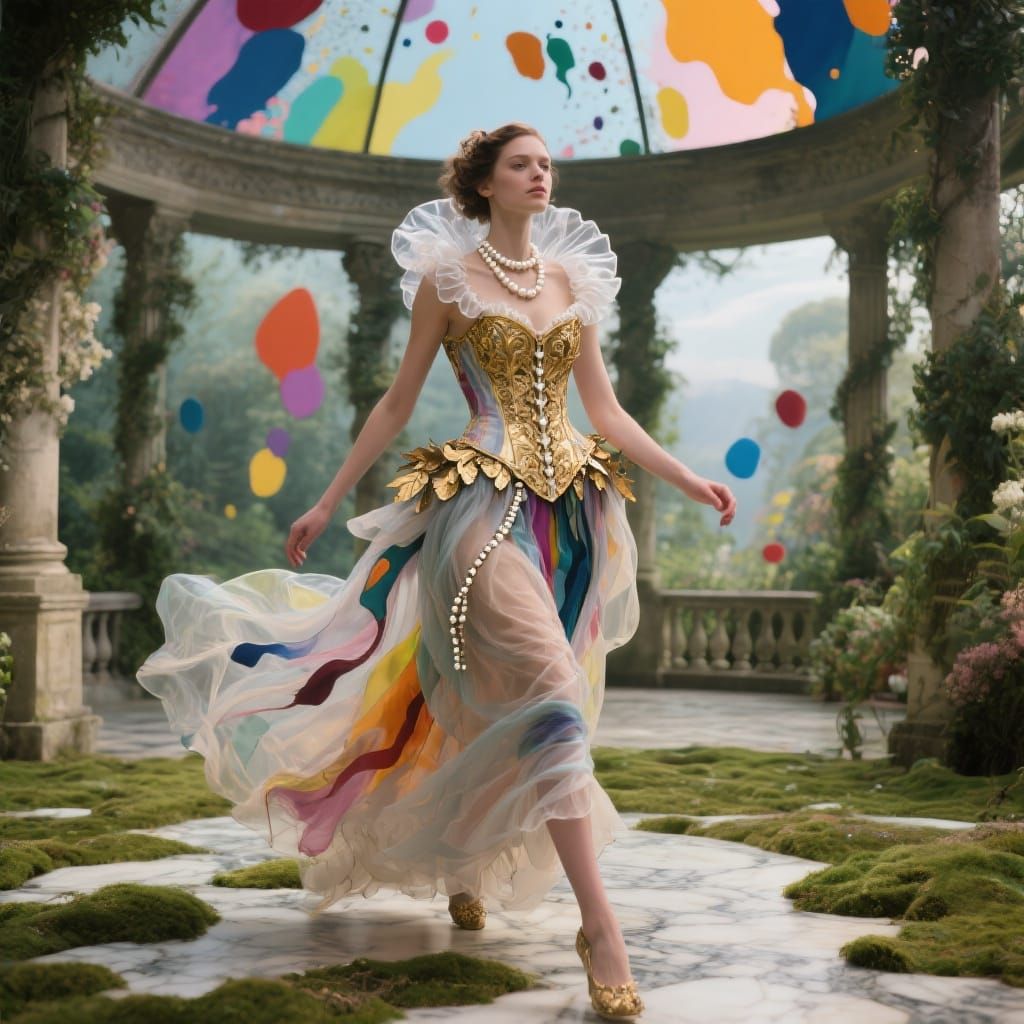 Rococo Abstract Expressionist Gown in Surreal Garden