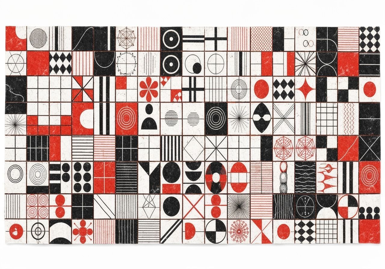 Abstract Tile Grid in Black, White, and Red