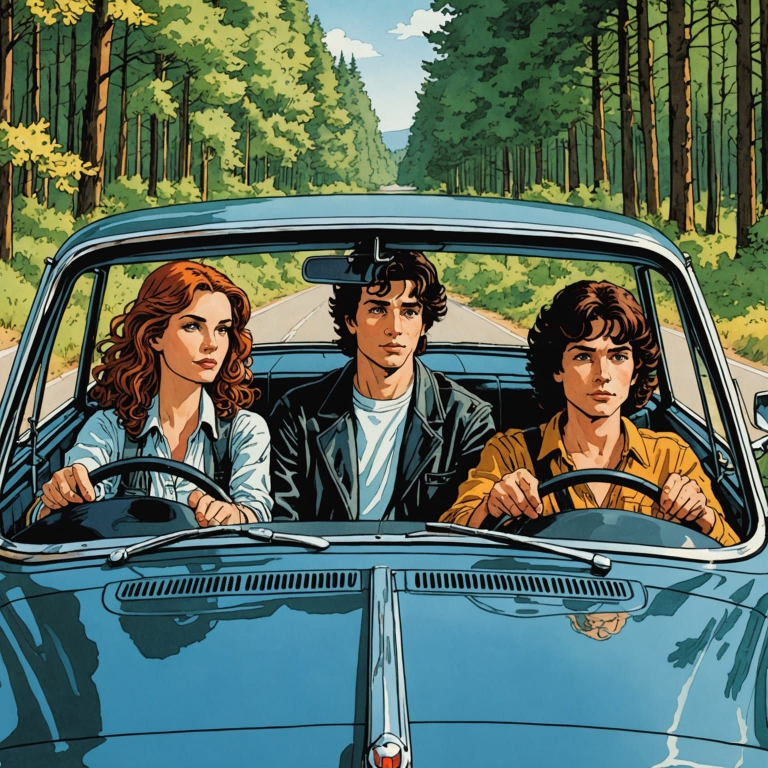 Road Trip Through Woodland in Comic Book Style