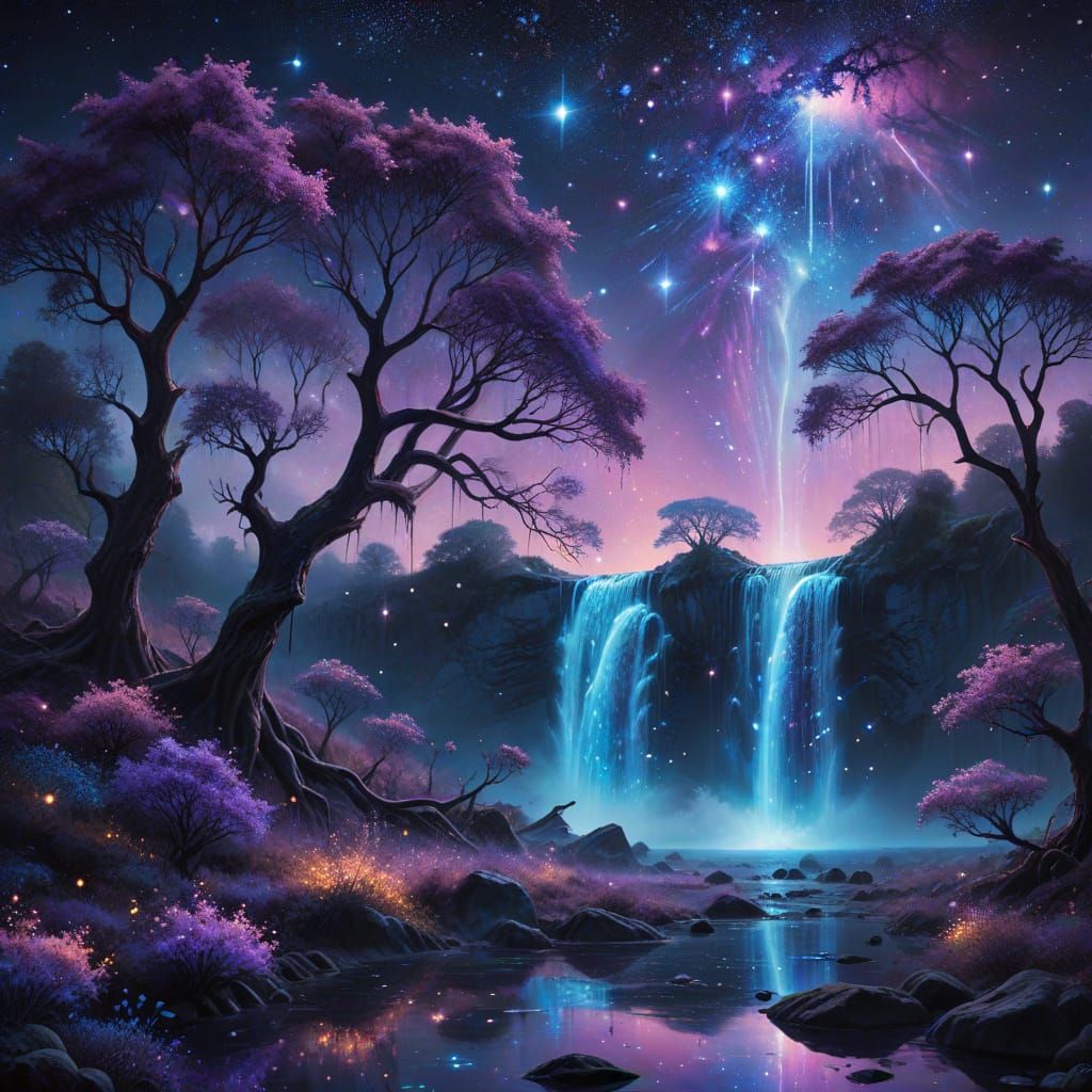Surreal Starfall into Luminescent Alien Trees
