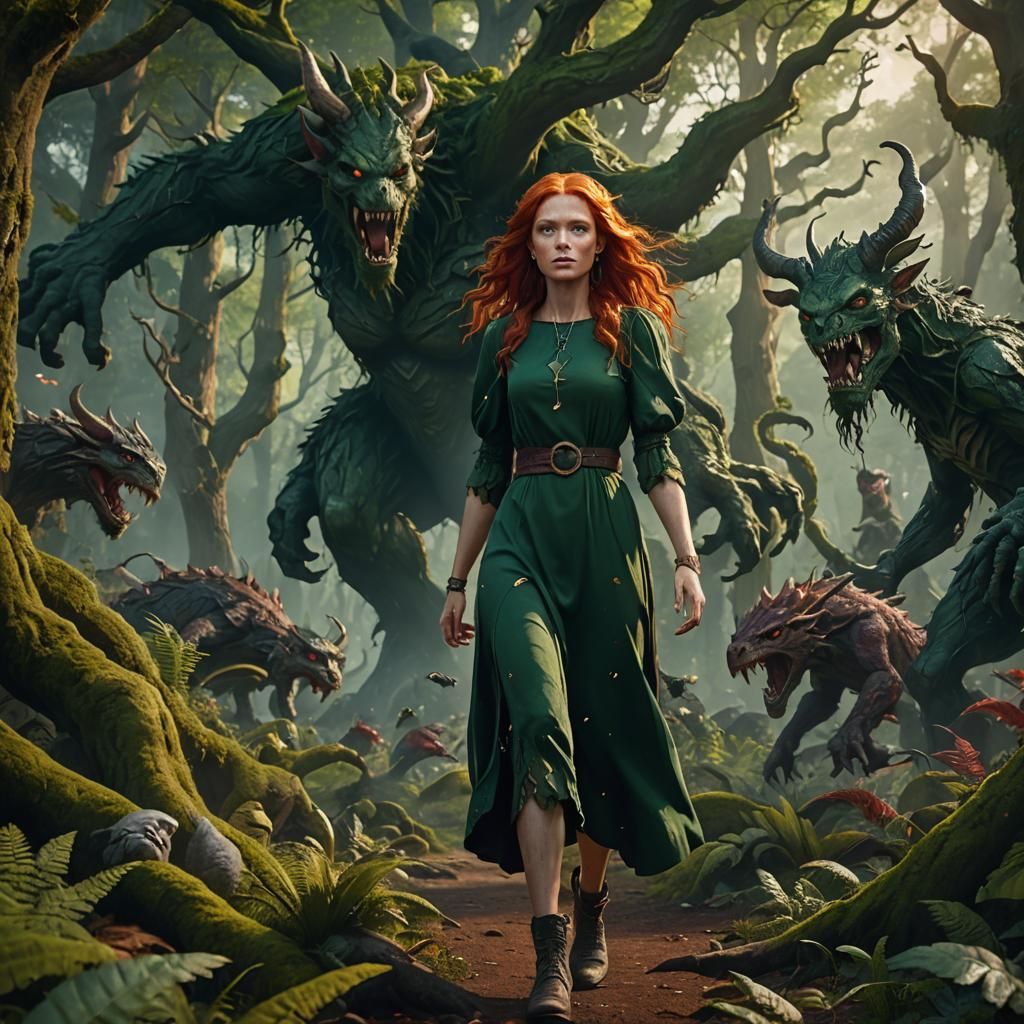 Red-Haired Woman Protected in Monster Forest
