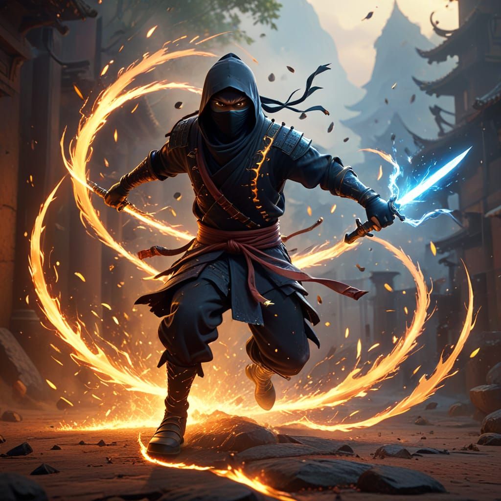Energetic Ninja Concept Art with Magical Daggers