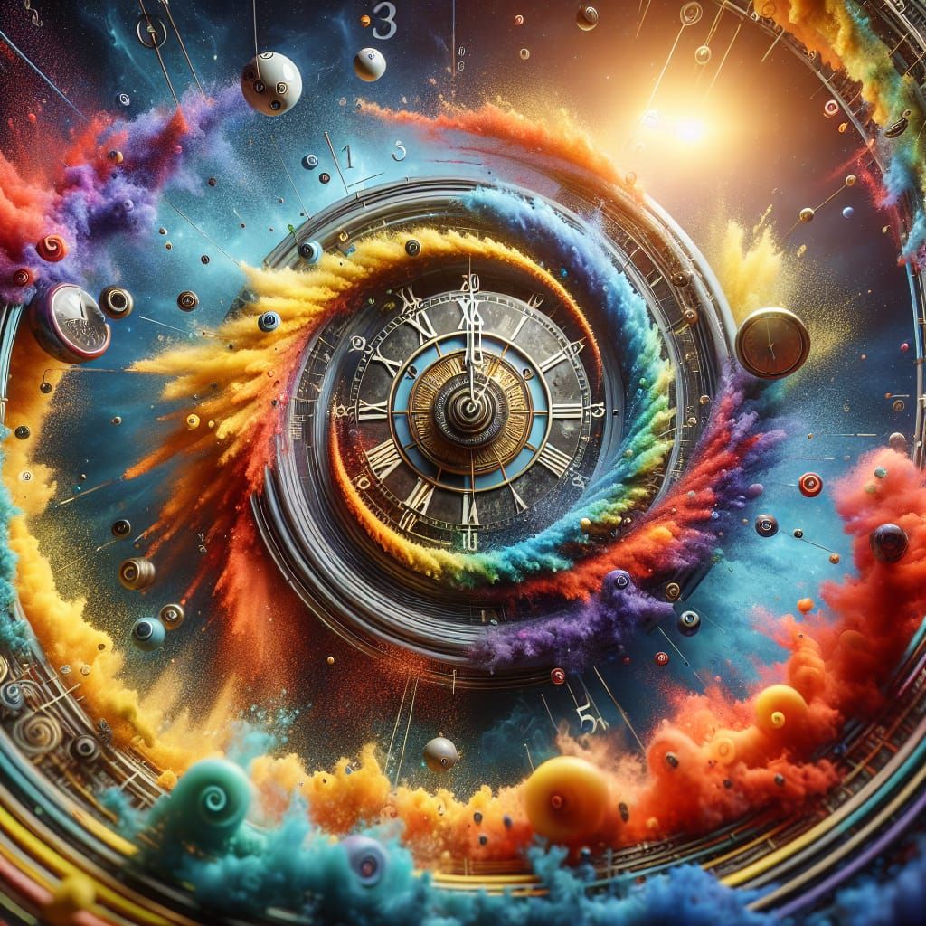 Hyperrealistic Clock at the Center of a Spiral