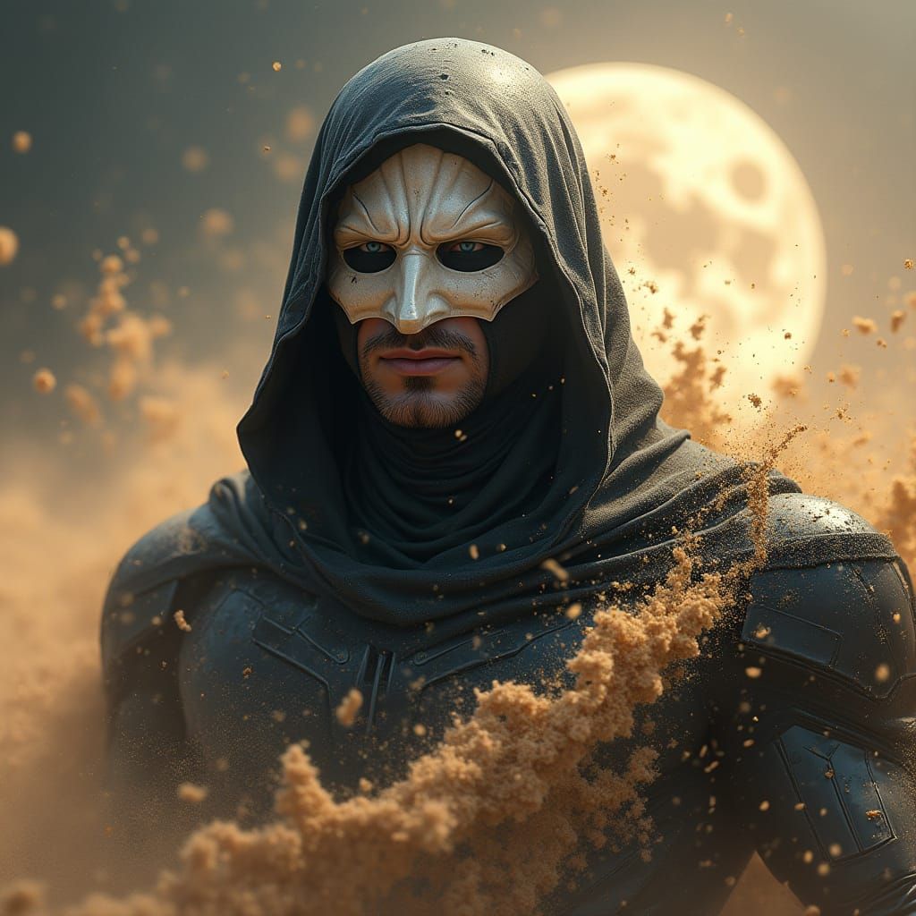 Marvel Comics-Inspired Portrait of Moon Knight in Swirling S...