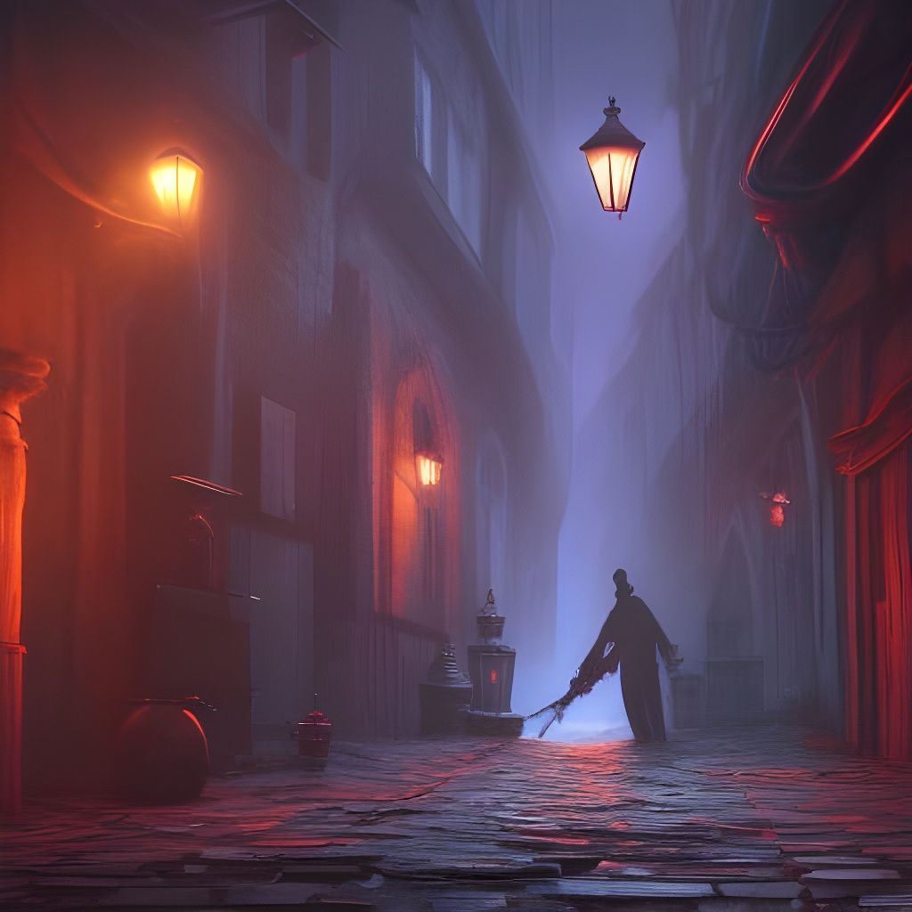 Shadowy Figure in Dim Alleyway: Detailed Matte Painting