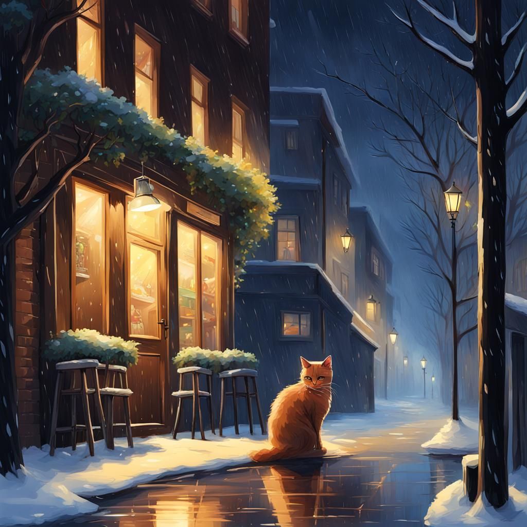 Snowy December Night in the City