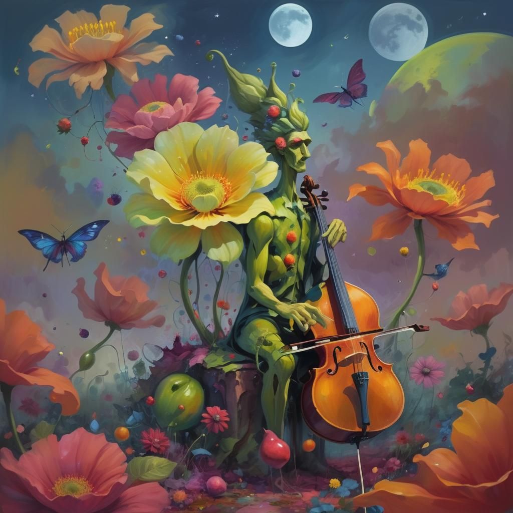 Surreal Dreamlike Garden with Distorted Flowers