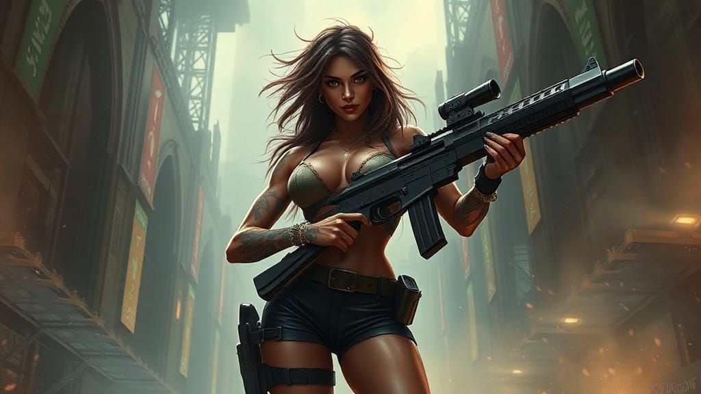 Sci-Fi Tattooed Bodybuilder in Ethereal Fantasy Style