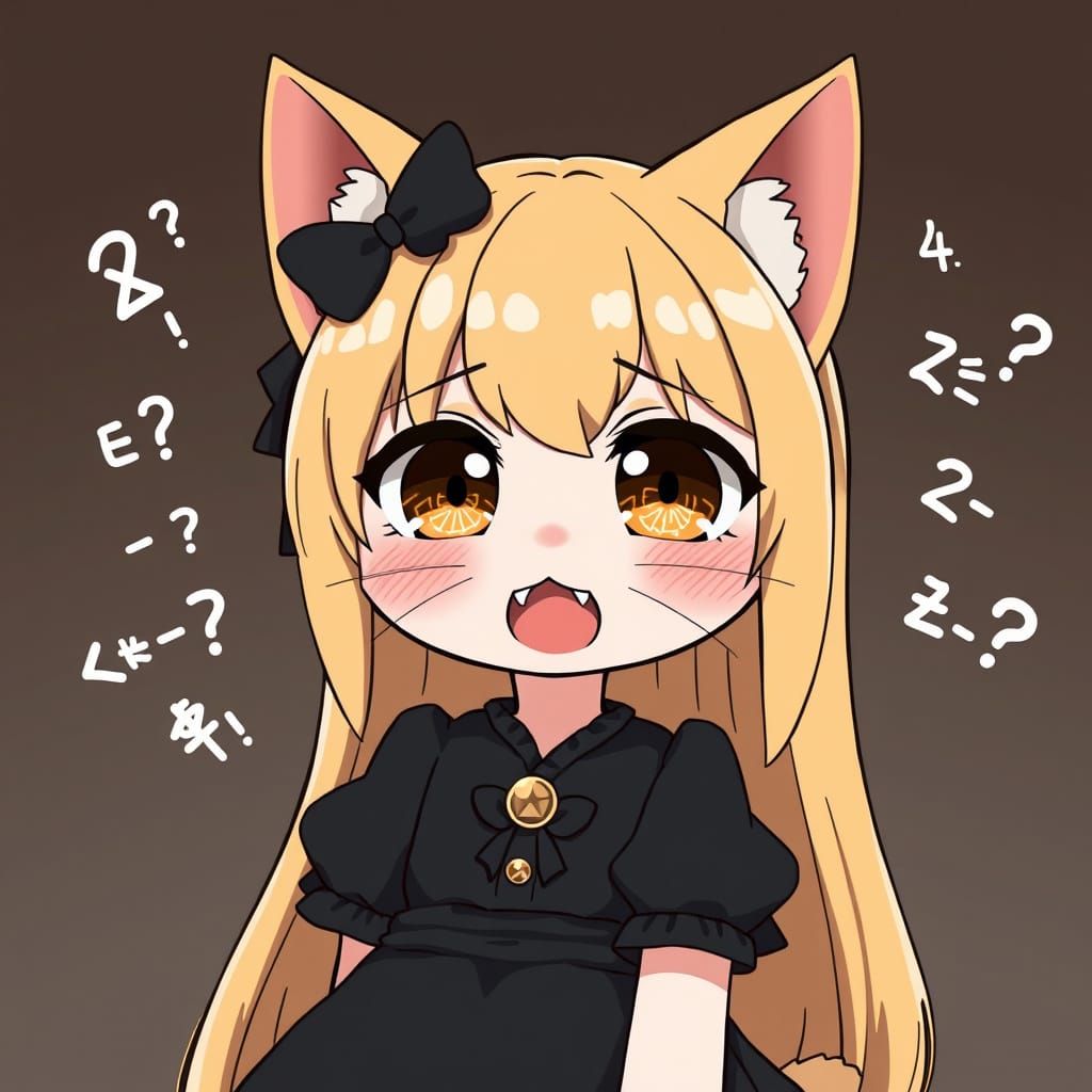 Confused Chibi Catgirl Surrounded by Math