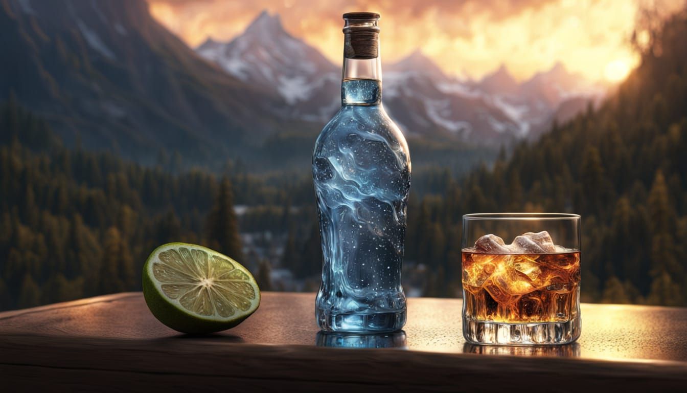 Liquid Light Bottle and Glass in Epic Cinematic Style