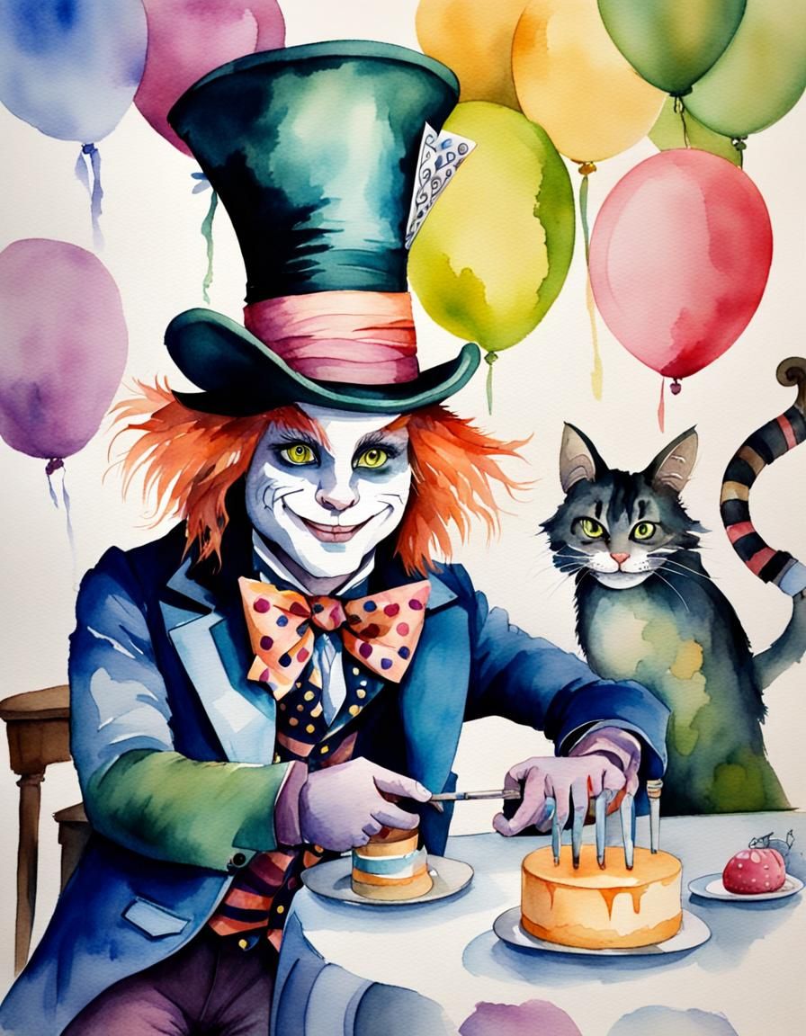 Alice in Wonderland Birthday in Watercolor Style