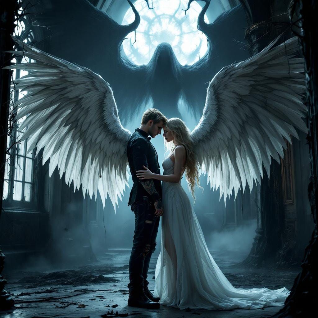 Futuristic Gothic Couple in Haunted Shadow