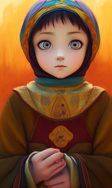 Orthodox Peasant Girl Portrait in Anime Style