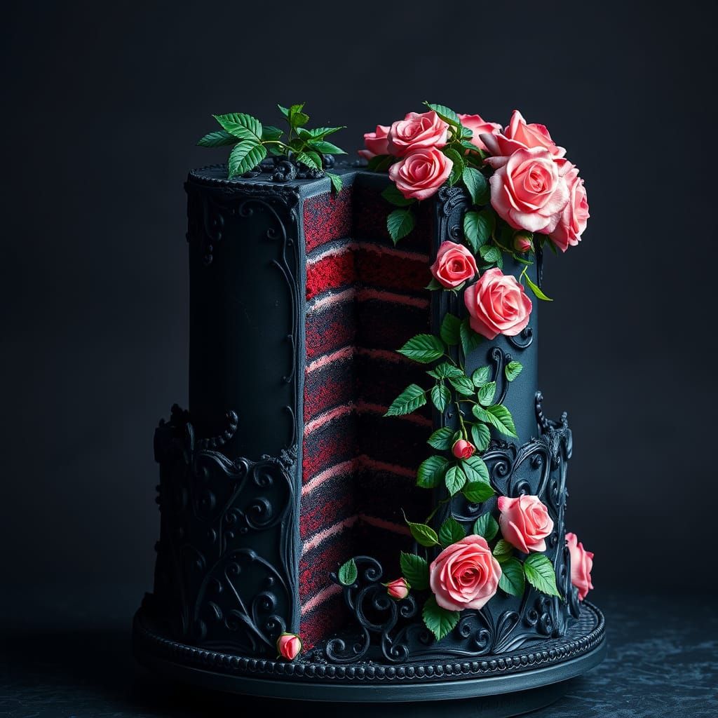 Magical Dark Fairytale Wedding Cake with Rose Garden
