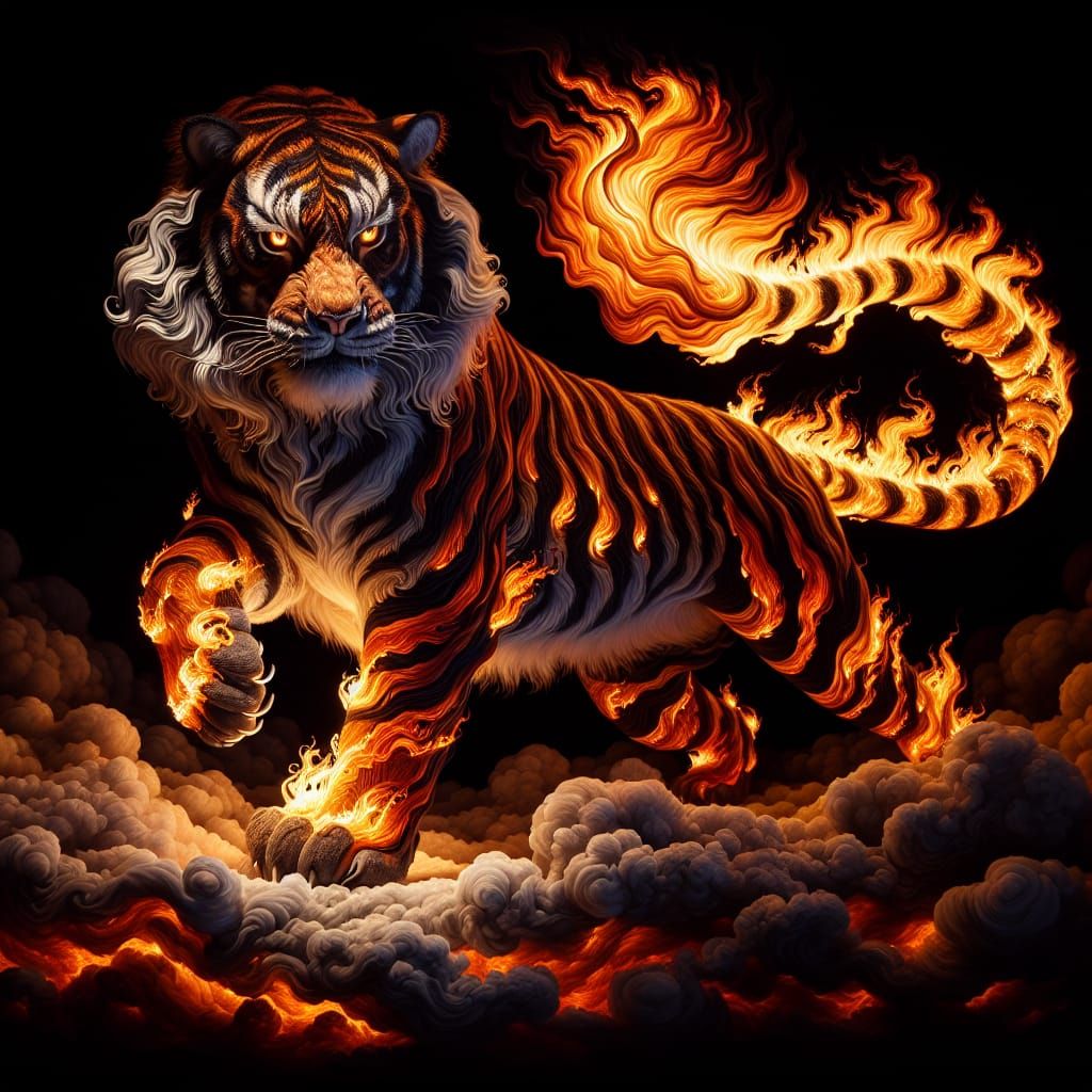 Fiery Tiger God Above the Clouds