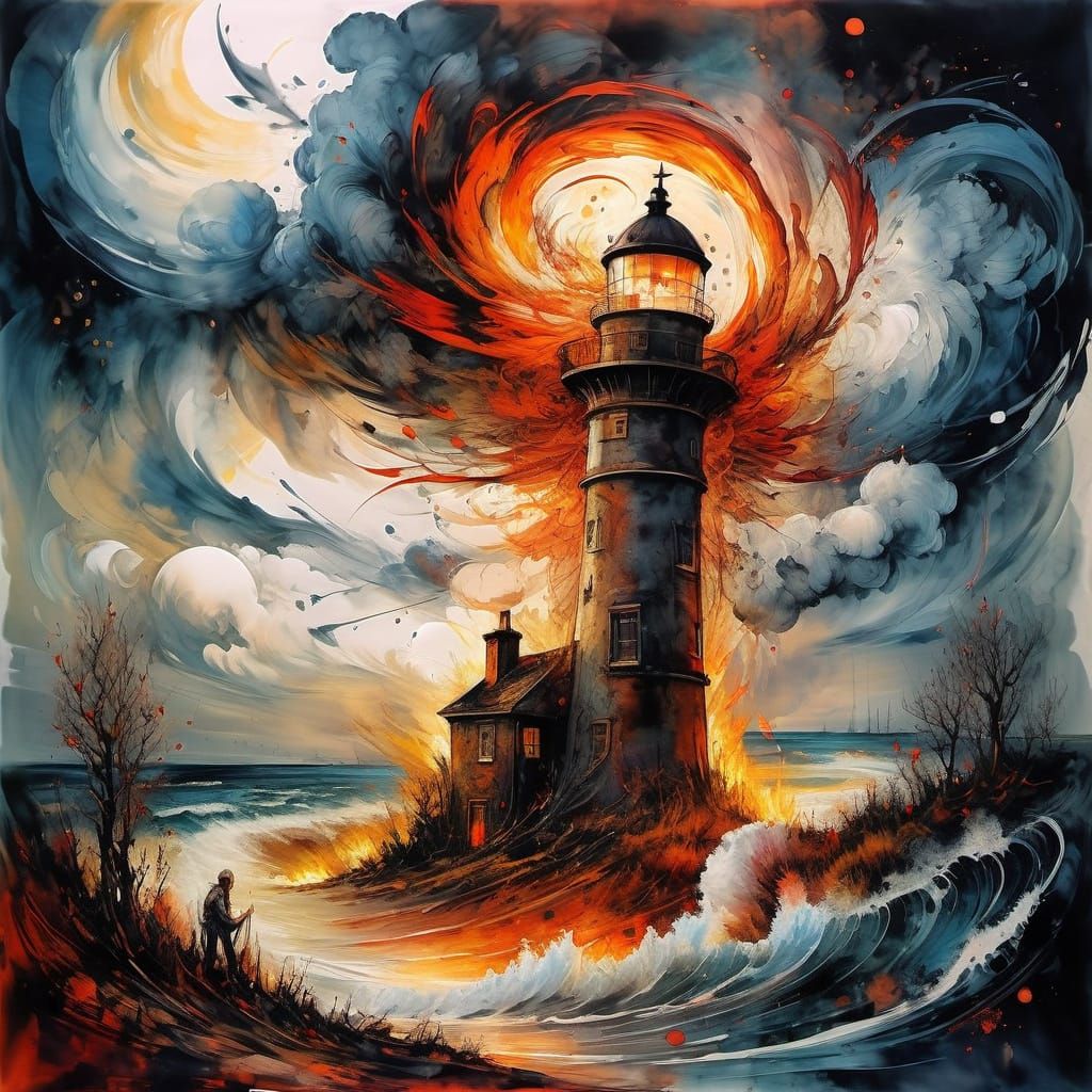 Stormbound Lighthouse in Turbulent Skies
