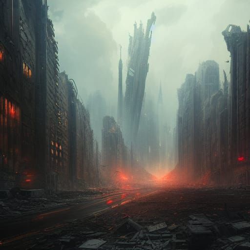 Futuristic City in Nuclear Winter: Dark Fantasy Art