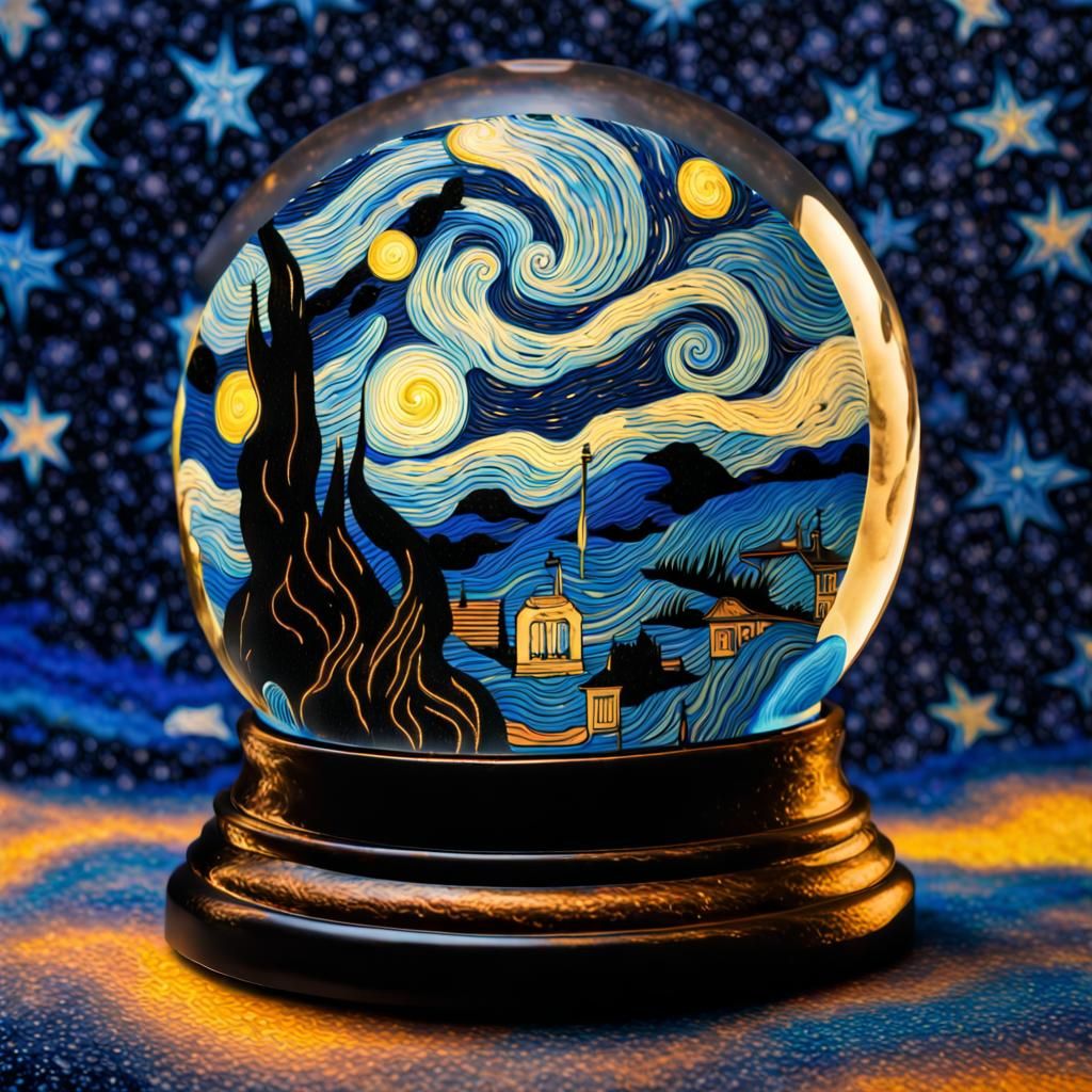 Starry Night Snow Globe in Van Gogh Style