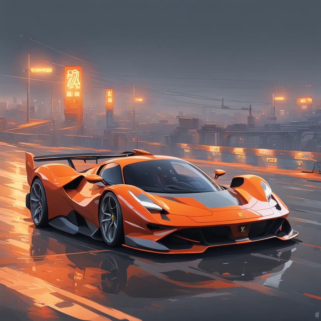 Ferrari SF90 in Studio Ghibli Anime Style