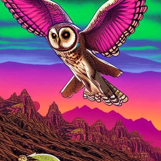 Owl in Neon Mountain Pass Comic Art