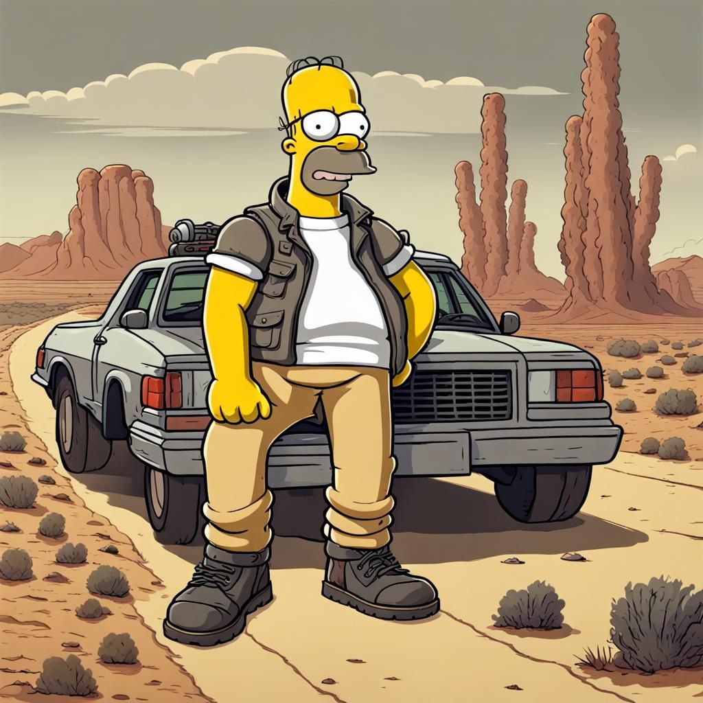Homer Simpson as Mad Max in Simpsons Style