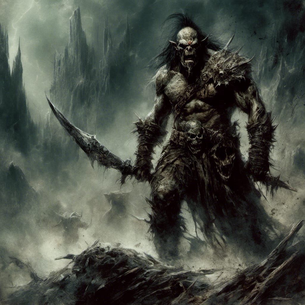 Orc Barbarian in Dark Fantasy Style