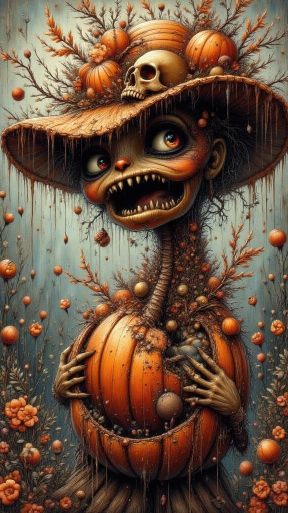 Sad Pumpkin Scarecrow Reveals Anatomical Heart in Surreal St...