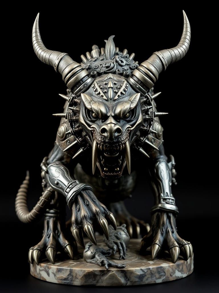Cerberus in Gritty Dieselpunk Sculpture