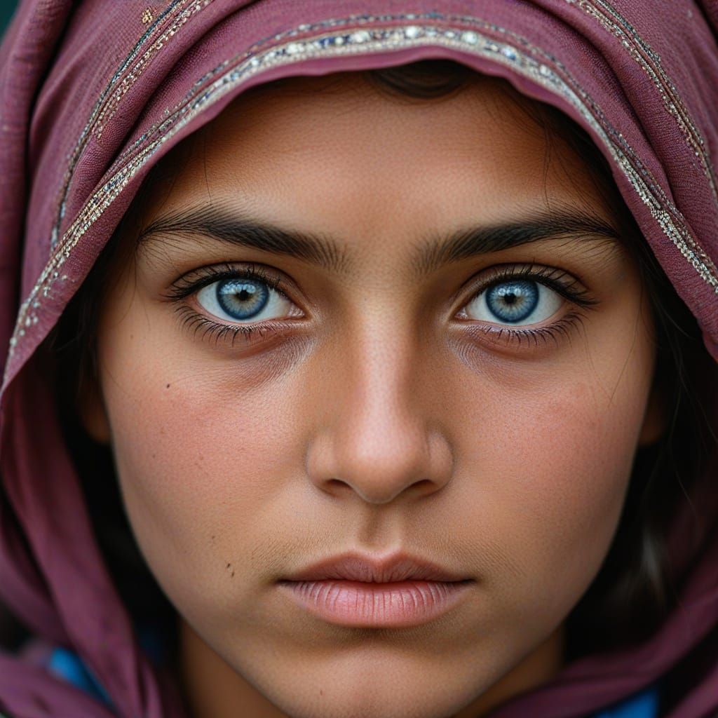 Striking Portrait of an Afghan Girl with Blue Eyes