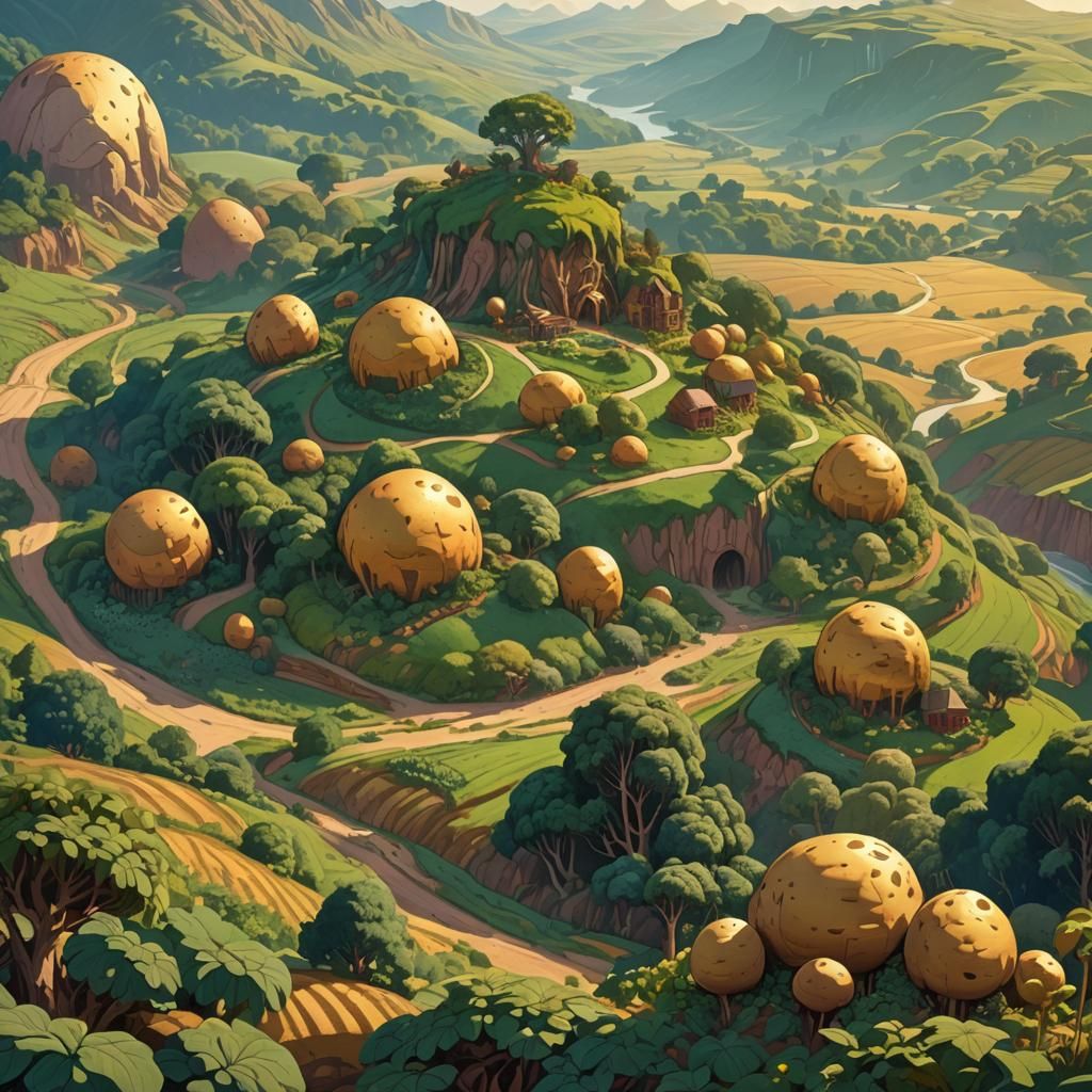 Dreamlike Potato Landscape Concept Art