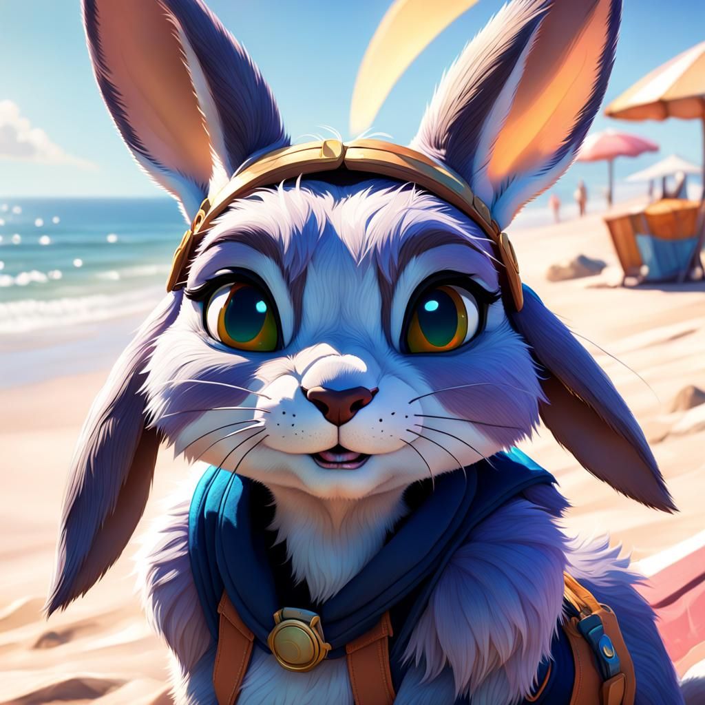 Anthro Bunny Sunbathing: Hyperdetailed Art Portrait