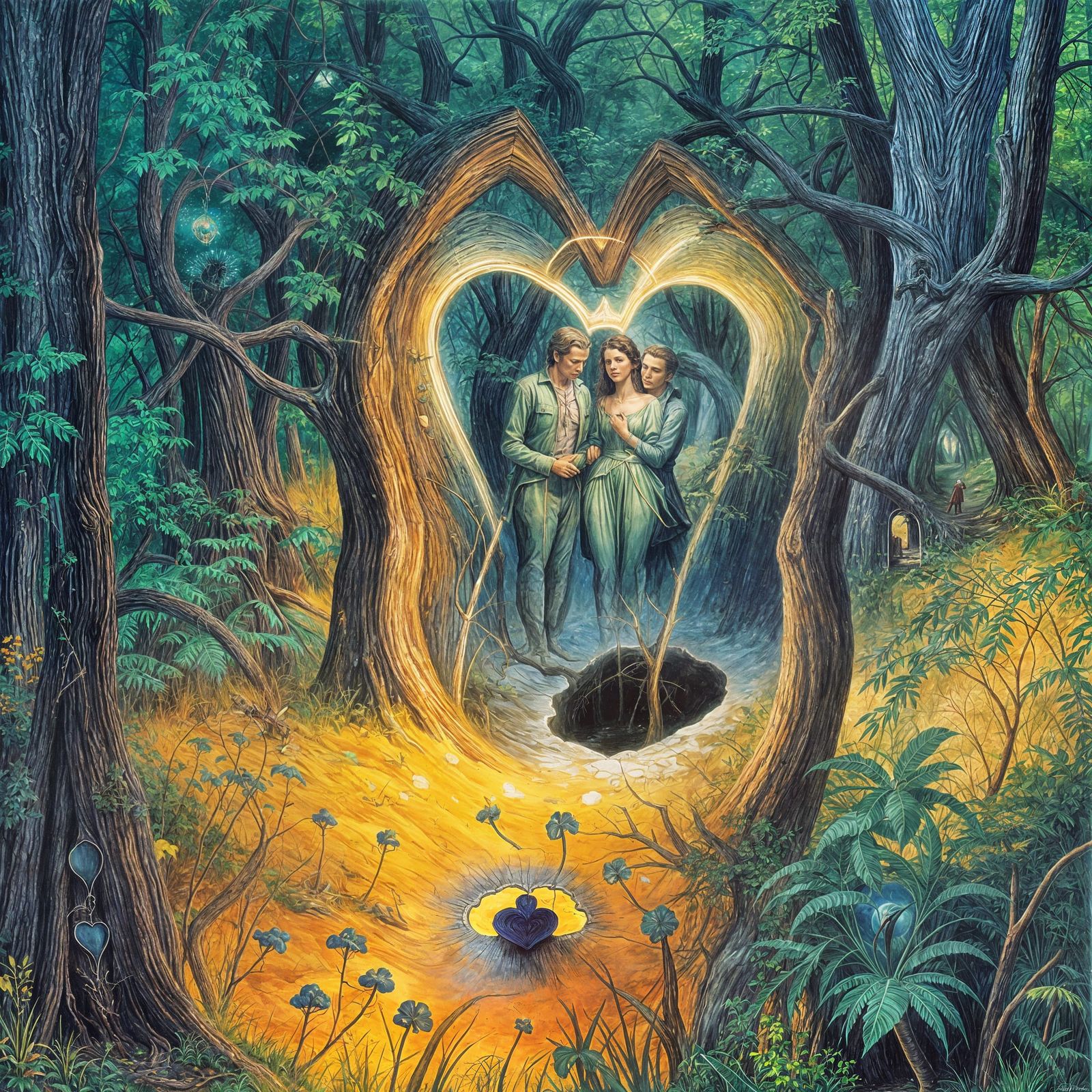 A portal in the woods shaped like a heart. Kelly Freas