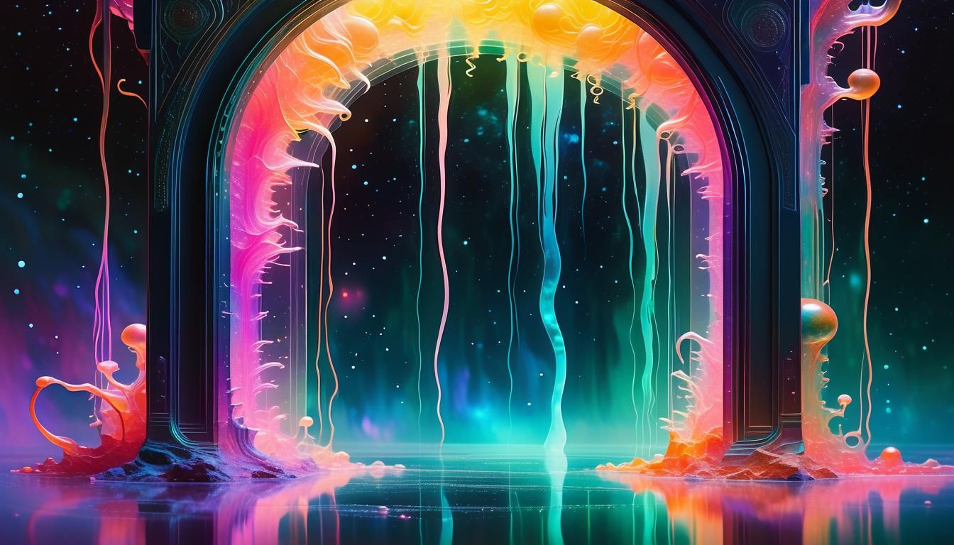 Ethereal Life Forms Emerge through a Shimmering Cosmic Porta...