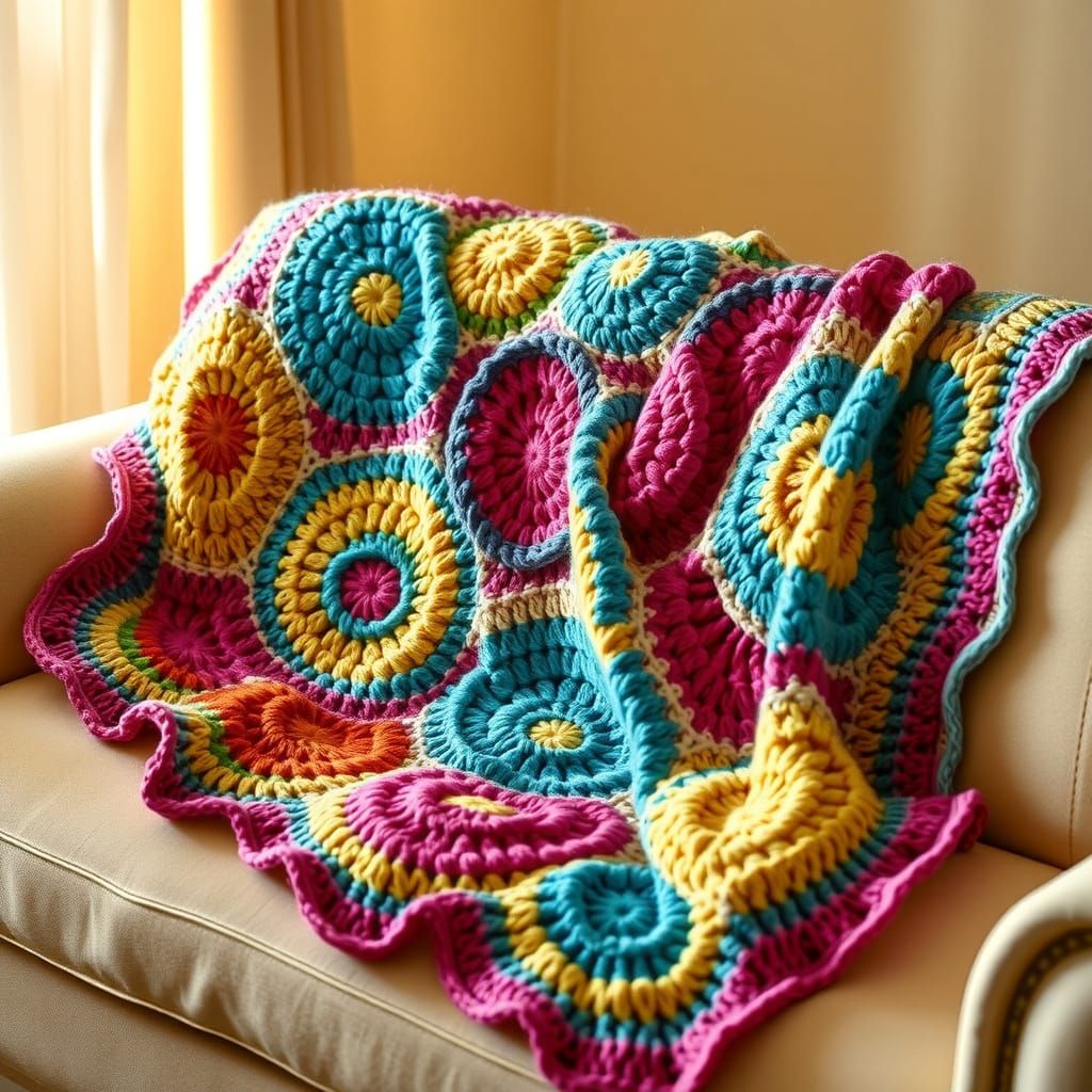 Vibrant Crochet Blanket in Warm, Cozy Still Life