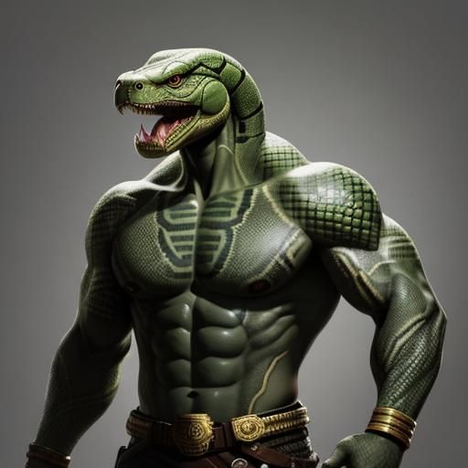 Egyptian Snake-Man Hybrid in Realistic Style