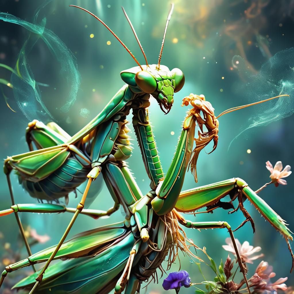 Hyperrealistic Praying Mantis Masterpiece in Mixed Media