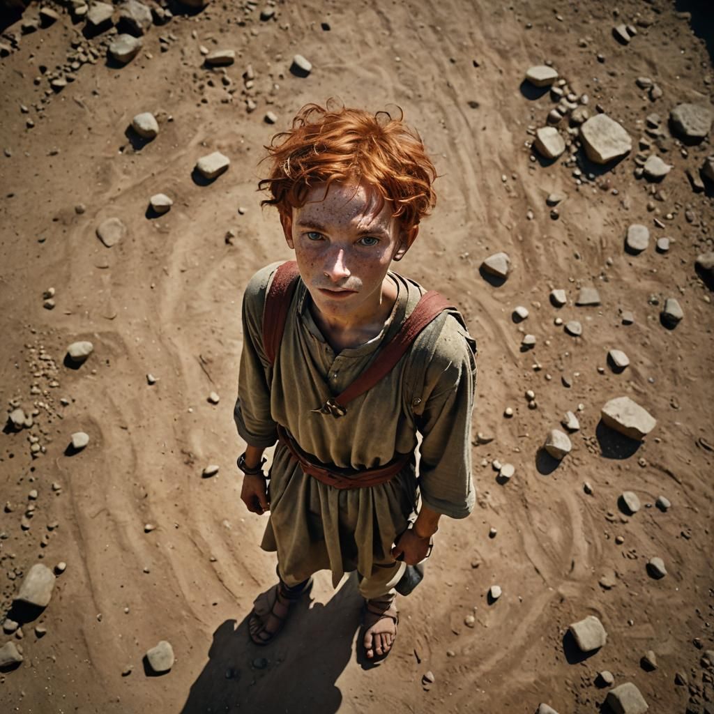 Red-Haired Boy with Sling: Cinematic Film Still