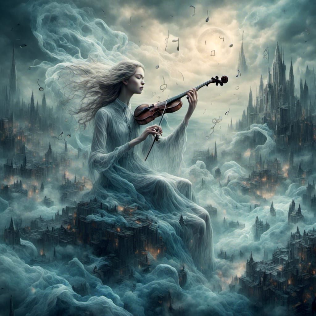 Silver Fiddle Flies Over Scotland: Dreamlike Scene