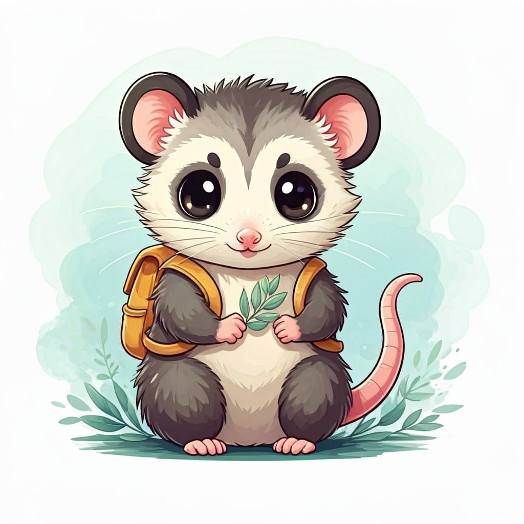 Chibi Possum in Pastel Watercolor Style