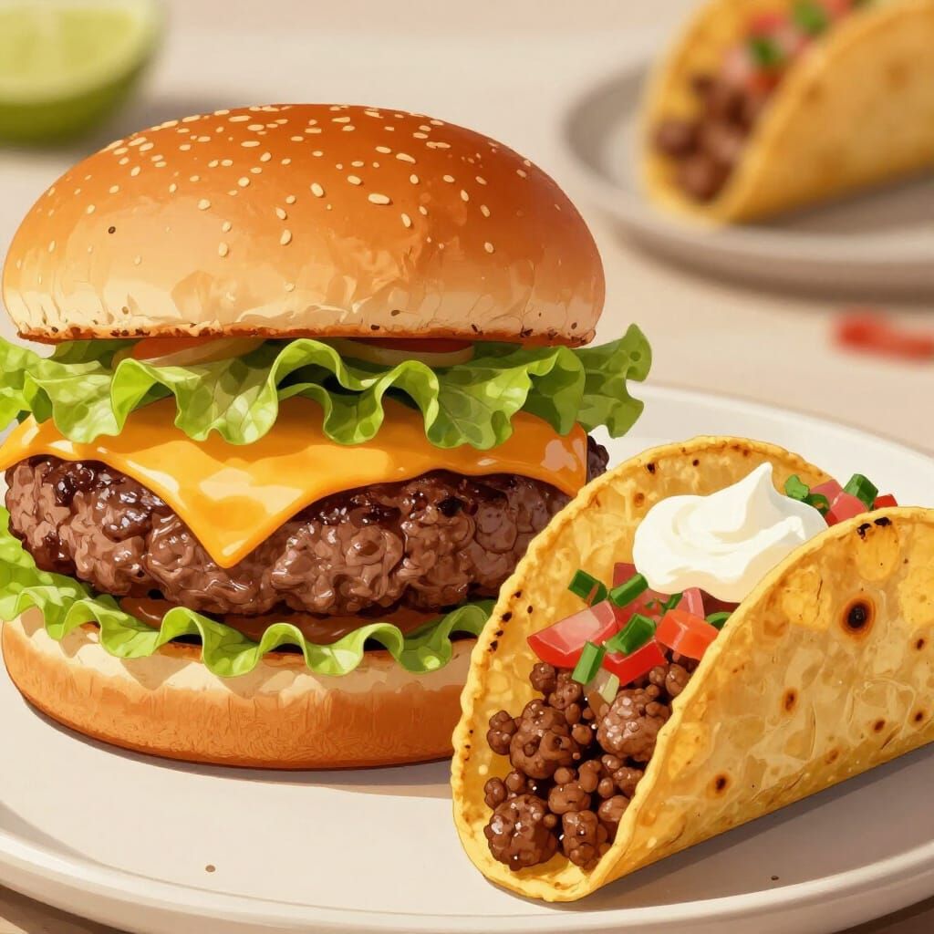 Juicy Cheeseburger and Taco Illustration