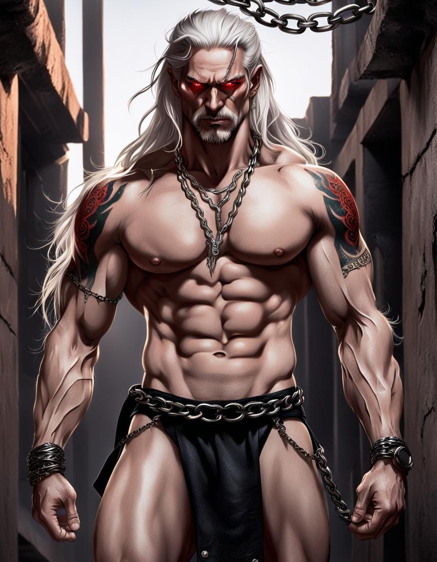 Muscular Man with Tattoos and Chains