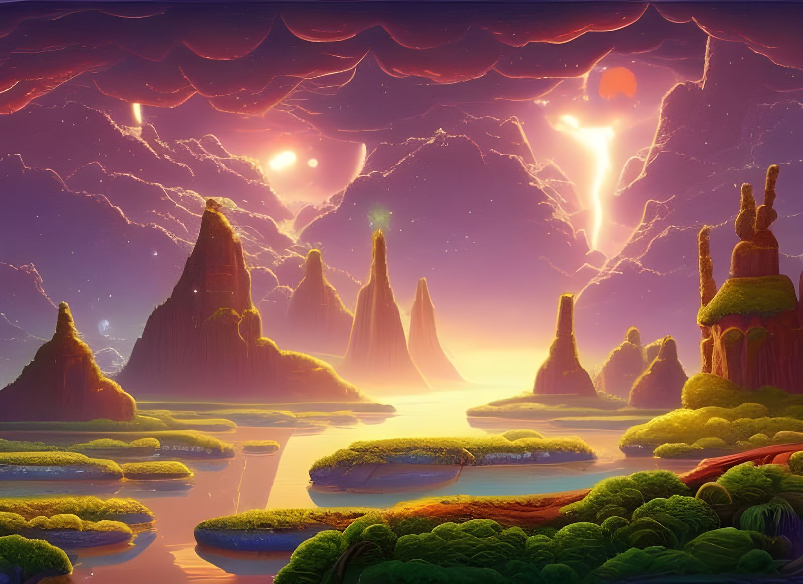 Bioluminescent Alien Landscape with Crystalline Cliffs