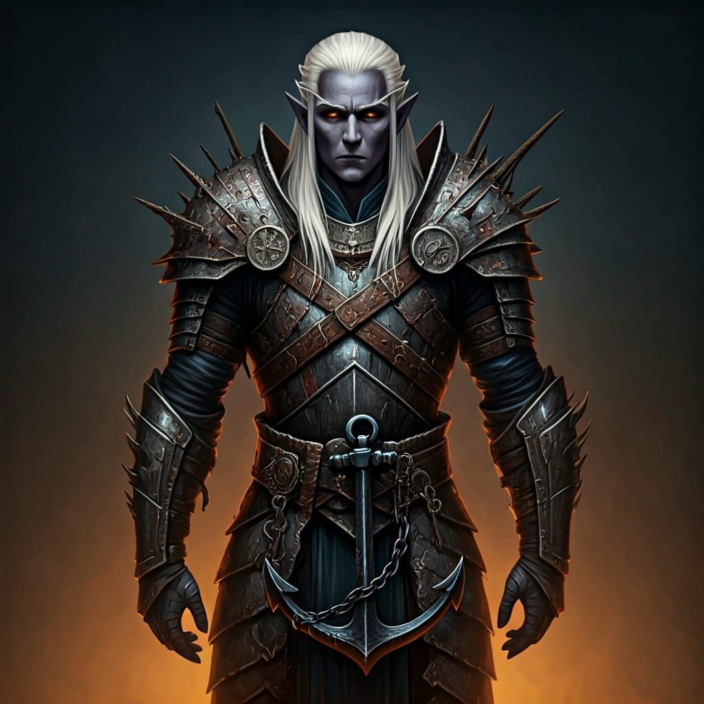 Drow Warrior with Sunken Wreck Armor and Black Anchor