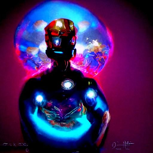 Iron-Man in Holographic Cosmic Illustration Style