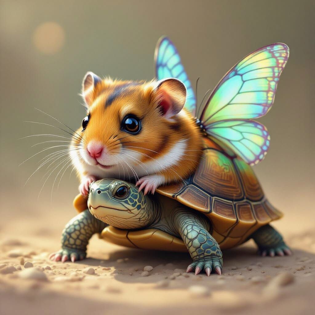 Hamster-Turtle-Butterfly Hybrid Creature, Ethereal Lighting