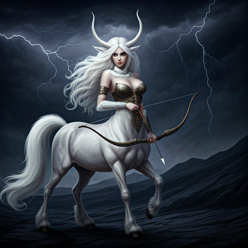 Fantasy Centaur Archer in Lightning Storm