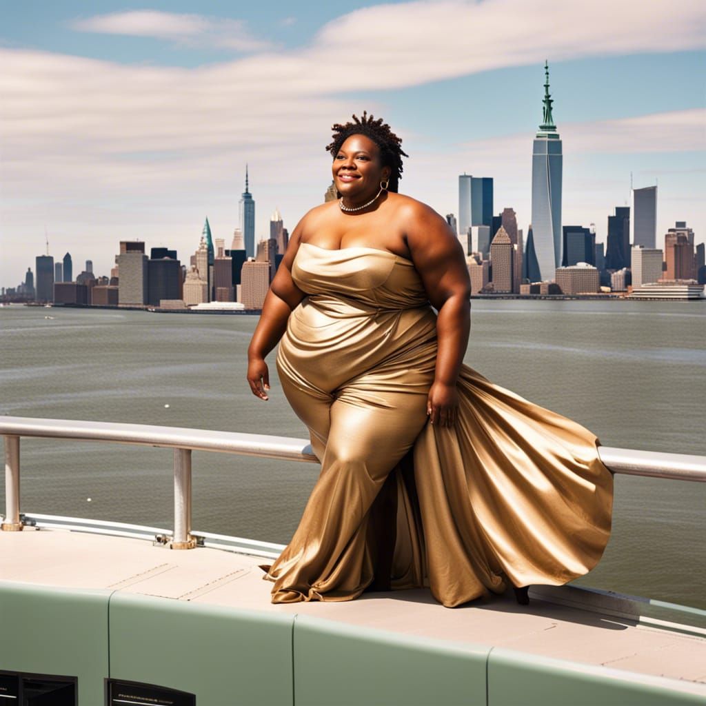 Smiling Women Admire Liberty in Detailed Matte Painting